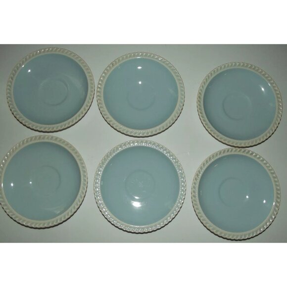 Harkerware Saucers Lot of 6 Vintage Pottery Chesterson Blue White 6-1/4" - Picture 2 of 8